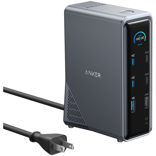 Anker Prime priključna stanica za punjenje (14-u-1, dvostruki ekran, 160W) siva