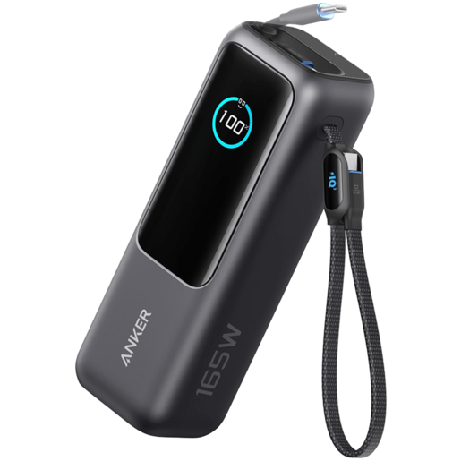 Anker Power Bank (25K, 165W, ugrađeni USB-C i uvlačivi kabel) crni