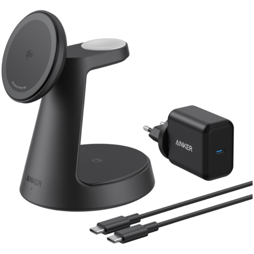Anker MagGo bežična stanica za punjenje (3-u-1, priključna stanica) paket kabela i punjača crne boje