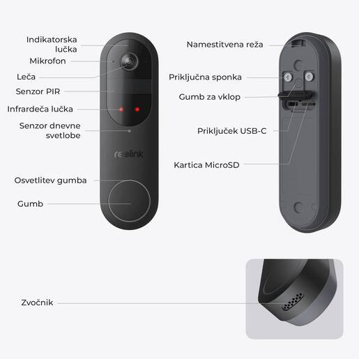 REOLINK smart doorbell D340B+ zvono, 2K, Baterijska, PIR, IP65