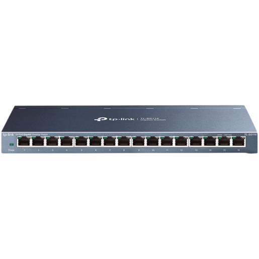TP-Link TL-SG116P 16-Port Gigabit Desktop Switch with 16-Port PoE+, 802.3at/af, 120 W PoE Power, Desktop Steel Case, Extend Mode for 250m PoE Transmitting