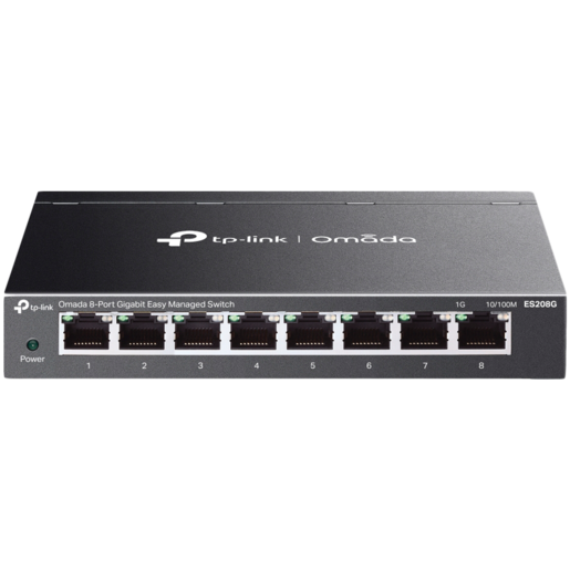 TP-Link ES208G Omada 8-Port Gigabit Easy Managed Switch, 8 x Gigabit RJ45 Ports, Desktop Steel Case and Fanless, Omada App