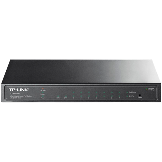 TP-Link SG2210P Omada 10-Port Gigabit Smart Switch with 8 Gigabit PoE+ ports and 2 x SFP slots, 61W total PoE budget, Static routing, VLAN