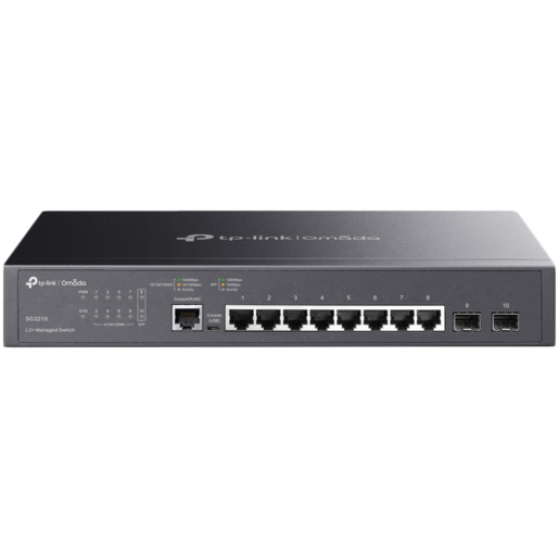 TP-Link SG3210 Omada 8-Port Gigabit L2+ Managed Switch with 2 SFP Slots, 8xGigabit RJ45 ports and 2xGigabit SFP slots, Omada app, Static Routing
