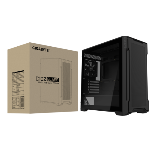 GIGABYTE kućište GB-C102G  C102 Glass, Mid Tower,  2x 120mm Fans, mATX