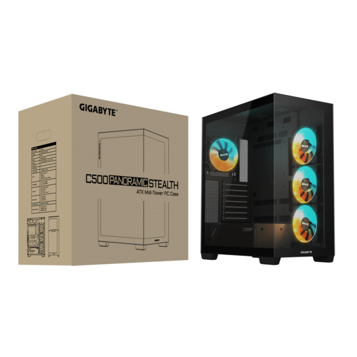 GIGABYTE kućište C500 Panoramic Stealt Mid-tower, ATX, 4x ARGB fans Black