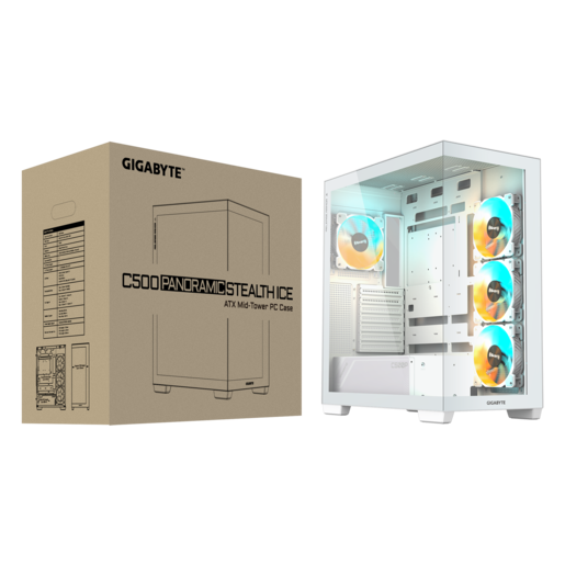 GIGABYTE kućište C500 Panoramic Stealt  Mid-tower, ATX, 4x ARGB fans White