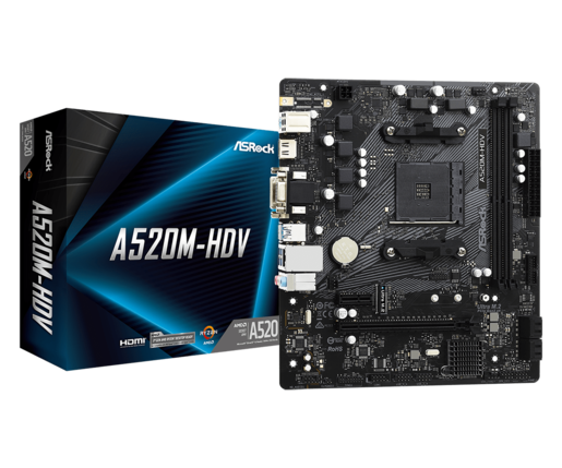 ASROCK matična ploča A520-HDV, AM4, 2xDDR4, 4xSATA, M.2, RAID,VGA, HDMI, Micro ATX