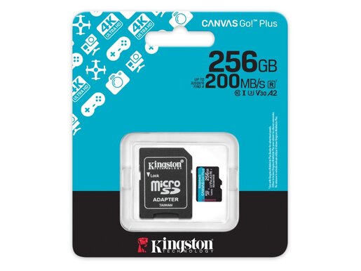 Kingston microSD 256GBCanvasGoPlus, Gen4r/w:200MB/s/160MB/s,with adapter