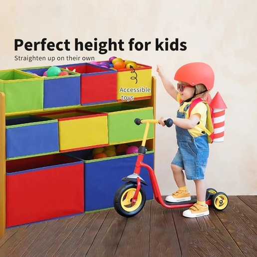 KINDER HOME dječja drvena polica sa 3 nivoa i 9 kutija šarena JVTR-3090