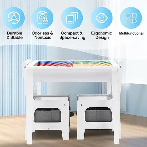 KINDER HOME Dvostrani dječji stol sa 2 stolice šareni TF-6705