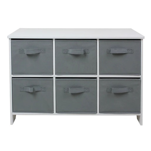 KINDER HOME Drvena komoda sa 6 tekstilnih posuda za odlaganje siva TF5491