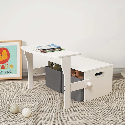 KINDER HOME dječja drvena klupa, radni stol i organizator bijelo-siva TF6615