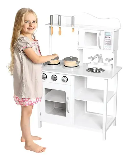 KINDER HOME dječja drvena kuhinja za igru sa dodacima bijela V10C404H