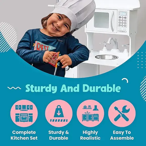 KINDER HOME dječja drvena kuhinja za igru sa dodacima bijela V10C404H