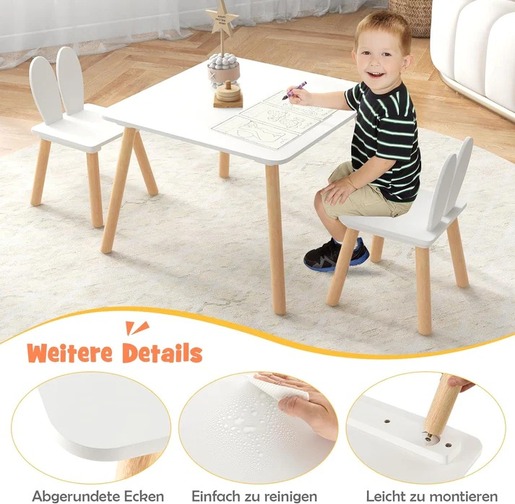 KINDER HOME dječji drveni stol sa 2 stolice - BUNNY TF-6176