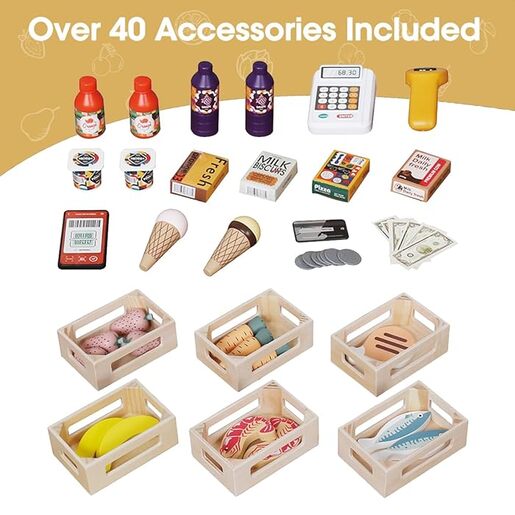 KINDER HOME Drvena dječja prodavnica i pozorište 2 u 1, za igranje uloga, sa kasom V10A232