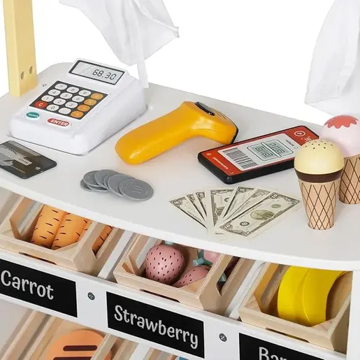 KINDER HOME Drvena dječja prodavnica i pozorište 2 u 1, za igranje uloga, sa kasom V10A232