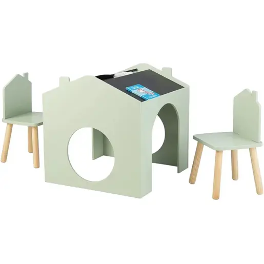 KINDER HOME dječji stol sa 2 stolice - Kuća za više aktivnosti sa crnom tablom, stolom za crtanje i čitanje AT-BT-2311