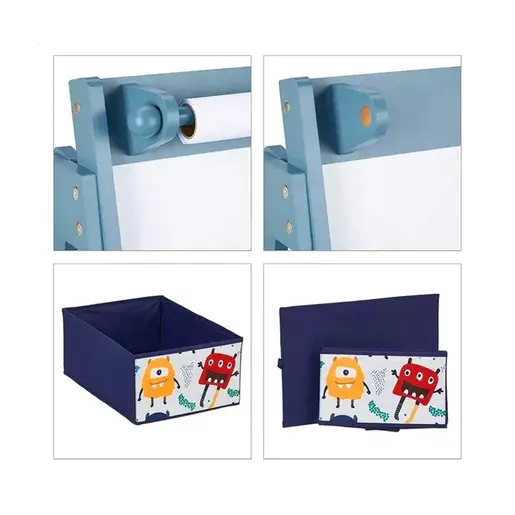 KINDER HOME dječja drvena tabla sa magnetima na postolju, za učenje, crtanje i skladištenje plavo-žuta TF6057