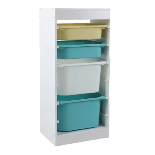 KINDER HOME dječji ormarić, polica za igračke sa 4 kutije za odlaganje, bijela TF-6745-2