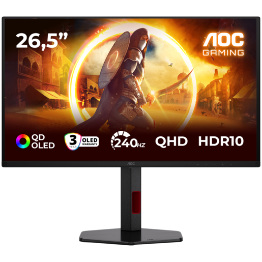 AOC monitor Q27G4ZDR gaming, 27, QHD, OLED, 1000 cd/m2, Adaptive Sync, HDR10, DP, HDMI, 240Hz, 0.03ms