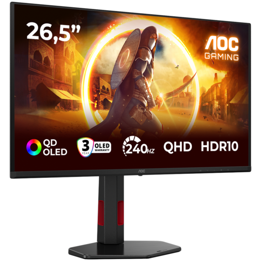 AOC monitor Q27G4ZDR gaming, 27, QHD, OLED, 1000 cd/m2, Adaptive Sync, HDR10, DP, HDMI, 240Hz, 0.03ms