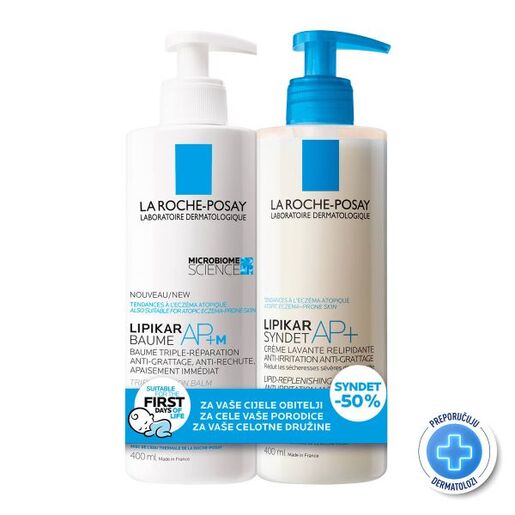 La Roche-Posay Lipikar paket: Baume AP+M 400 ml + Syndet AP+ 400 ml