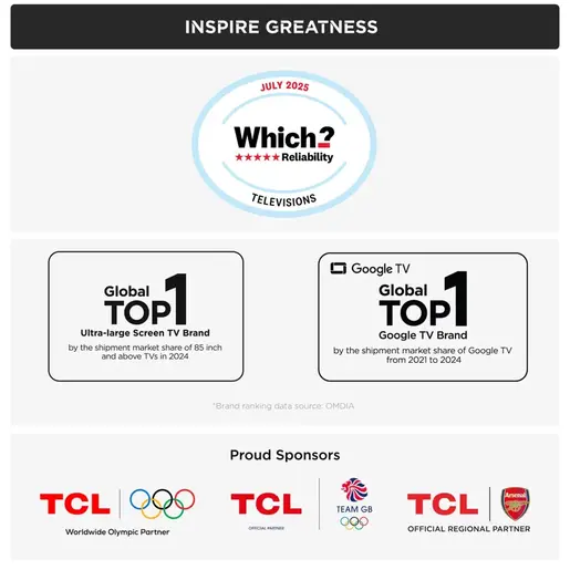 TCL LED televizor 43V6C, AiPQ procesor, 4K HDR, Google OS, HDR10, Smart TV, HVA panel, Dolby Audio