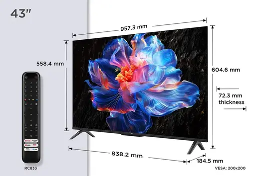 TCL LED televizor 43V6C, AiPQ procesor, 4K HDR, Google OS, HDR10, Smart TV, HVA panel, Dolby Audio