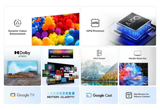 TCL LED televizor 43V6C, AiPQ procesor, 4K HDR, Google OS, HDR10, Smart TV, HVA panel, Dolby Audio