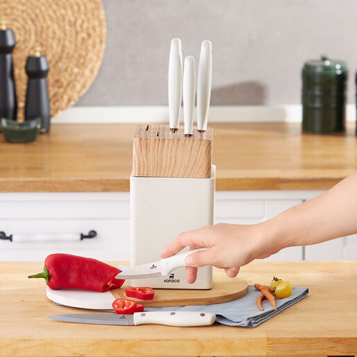 Karaca set noževa sa stalkom Mastercut, 6 komada, krem