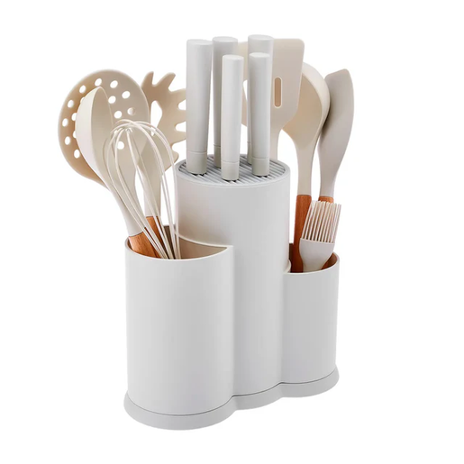 Karaca set noževa i kuhinjskih pomagala sa stalkom Burby, 14 komada, krem