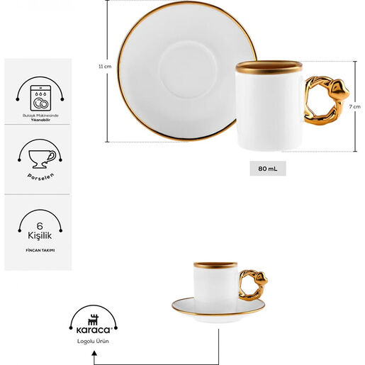 Karaca set šoljica za kavu Kalpli 80ml, 6 komada
