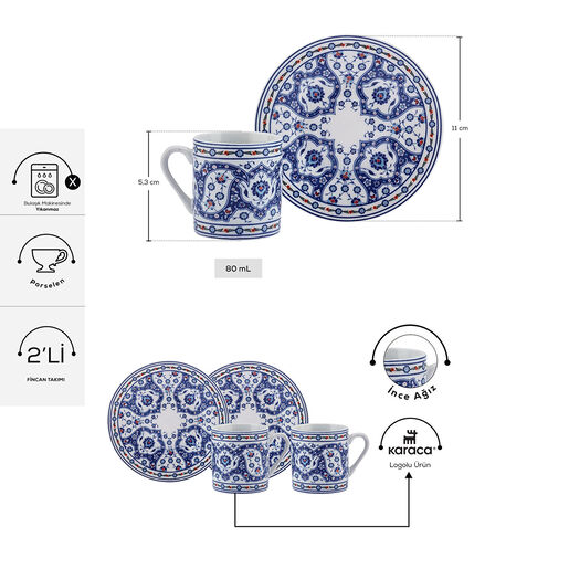 Karaca set šoljica za kavu Gülhane 80ml, 2 komada