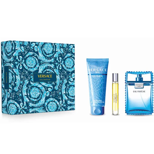 Versace Eau Fraiche EDT poklon set za muškarce – toaletna voda 100 ml + travel spray 10 ml + 150 ml gel za tuširanje