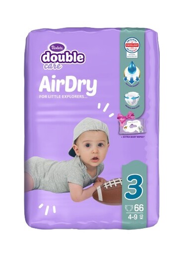Violeta Air Dry Double Care pelene Midi 3 Jumbo 66 kom (4–9 kg) + baby maramice 40 kom