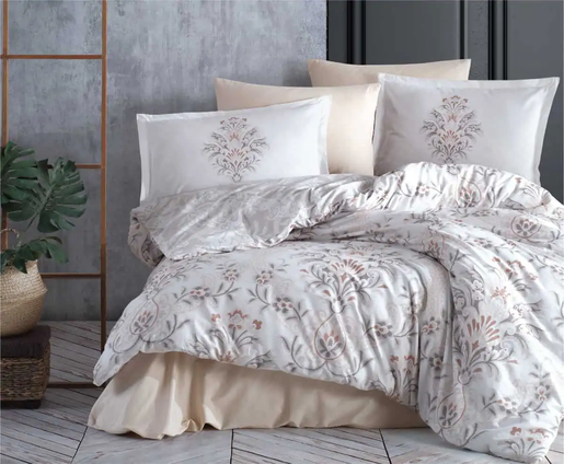 Dupla posteljina Clasy Liya V2 Bey 200x220 cm – Puplin 100% pamuk