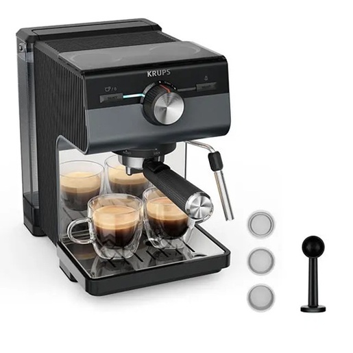 KRUPS espresso aparat za kafu XP384G10 Authentic+ C80, ručni, tamno sivi