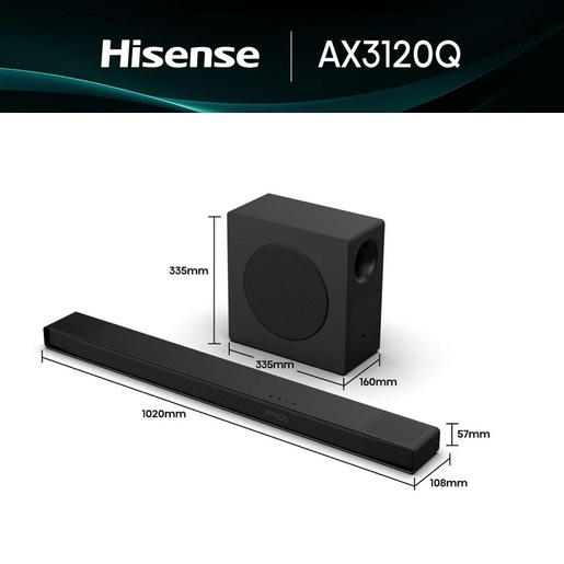 Hisense soundbar AX3120Q, 3.1.2 CH Soundbar, 440 W, 6.5'' Wireless Subwoofer, Crni