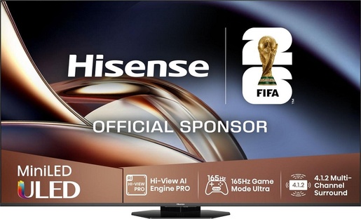 Hisense Mini LED 55U8Q, 4K Ultra HD, Smart TV, VIDAA , Hi-View AI Engine PRO,4.1.2 Surround, 165Hz Game Mode Pro, Crni