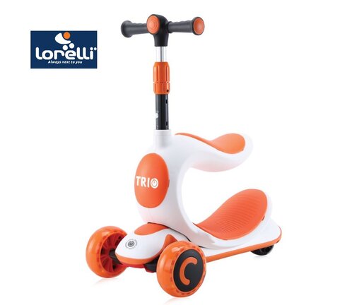 LORELLI dječji romobil Trio sa sjedištem i svjetlećim točkovima Orange