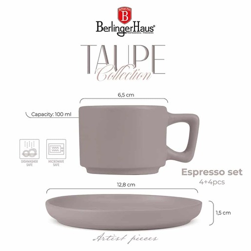 Berlinger Haus set šoljica za espresso 100 ml, 4 kom Taupe – BH/10016