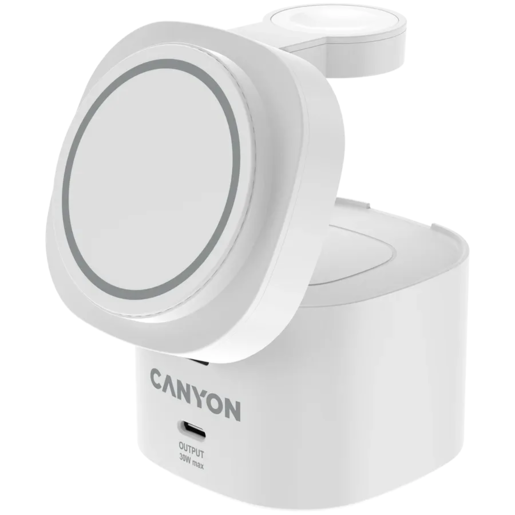Canyon 4 in 1 Wireless Charging Stand, 30W max, 65W punjač i 1M kabel, bijeli, CNS-WCS405W