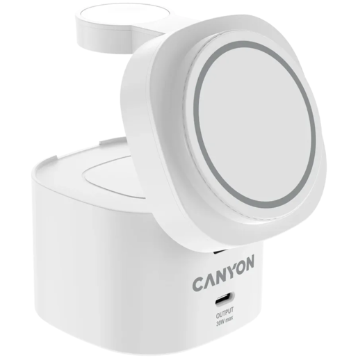 Canyon 4 in 1 Wireless Charging Stand, 30W max, 65W punjač i 1M kabel, bijeli, CNS-WCS405W