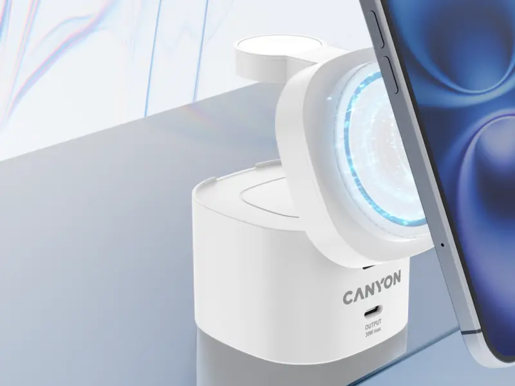Canyon 4 in 1 Wireless Charging Stand, 30W max, 65W punjač i 1M kabel, bijeli, CNS-WCS405W
