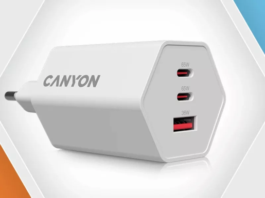 CANYON punjač HEXAGON 65 GaN 65W 2xPD 1xQC EU White