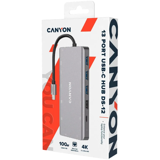 CANYON hub DS-12 13in1 4k USB-C Dark Grey, CNS-TDS12