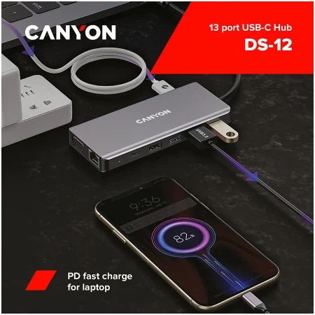 CANYON hub DS-12 13in1 4k USB-C Dark Grey, CNS-TDS12