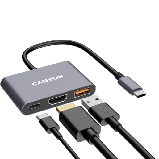 CANYON hub DS-4 3in1 USB-C Grey, CNS-TDS4